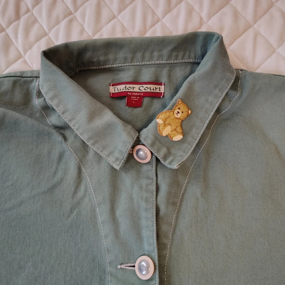 Tudor Court Embroidered Green Jean Jacket Size L - Picture 3 of 8